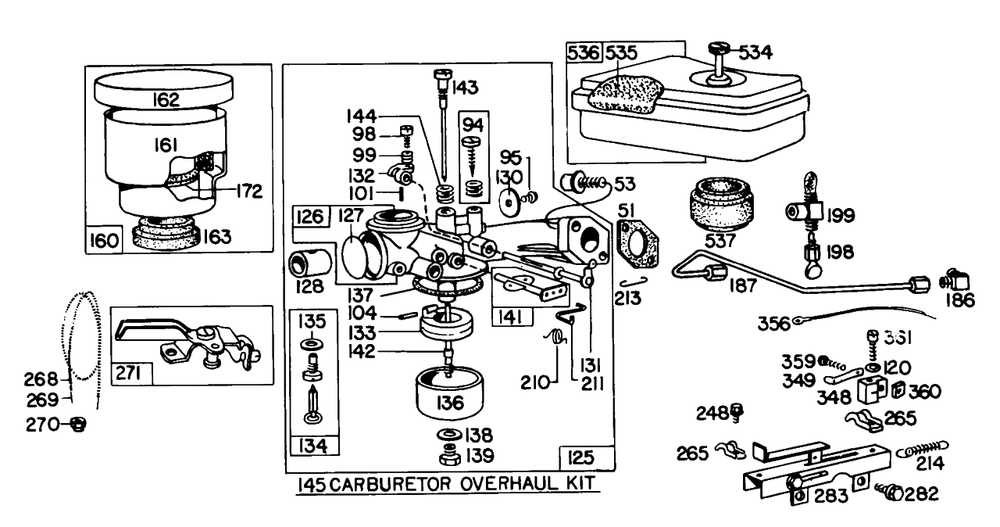Carburetor Assembly A/C Groups Diagram and Parts List for 81702-0144-XX  Briggs and Stratton Engine